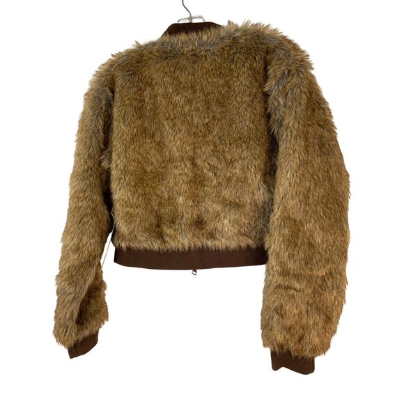 NWT Free Haven Faux Fur Crop Jacket Size S Polyester Brown RII10591 - Picture 8 of 8